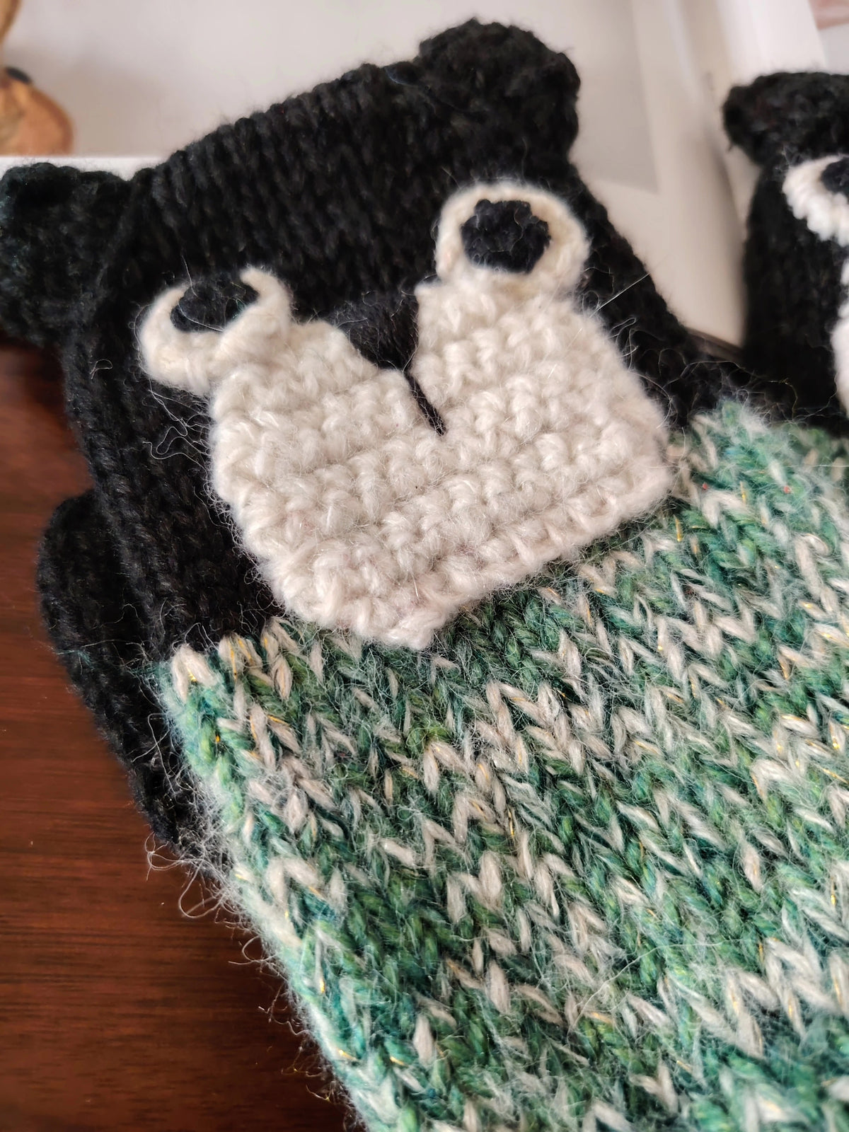 Hand Knitted Wool Raccoon Warm Gloves