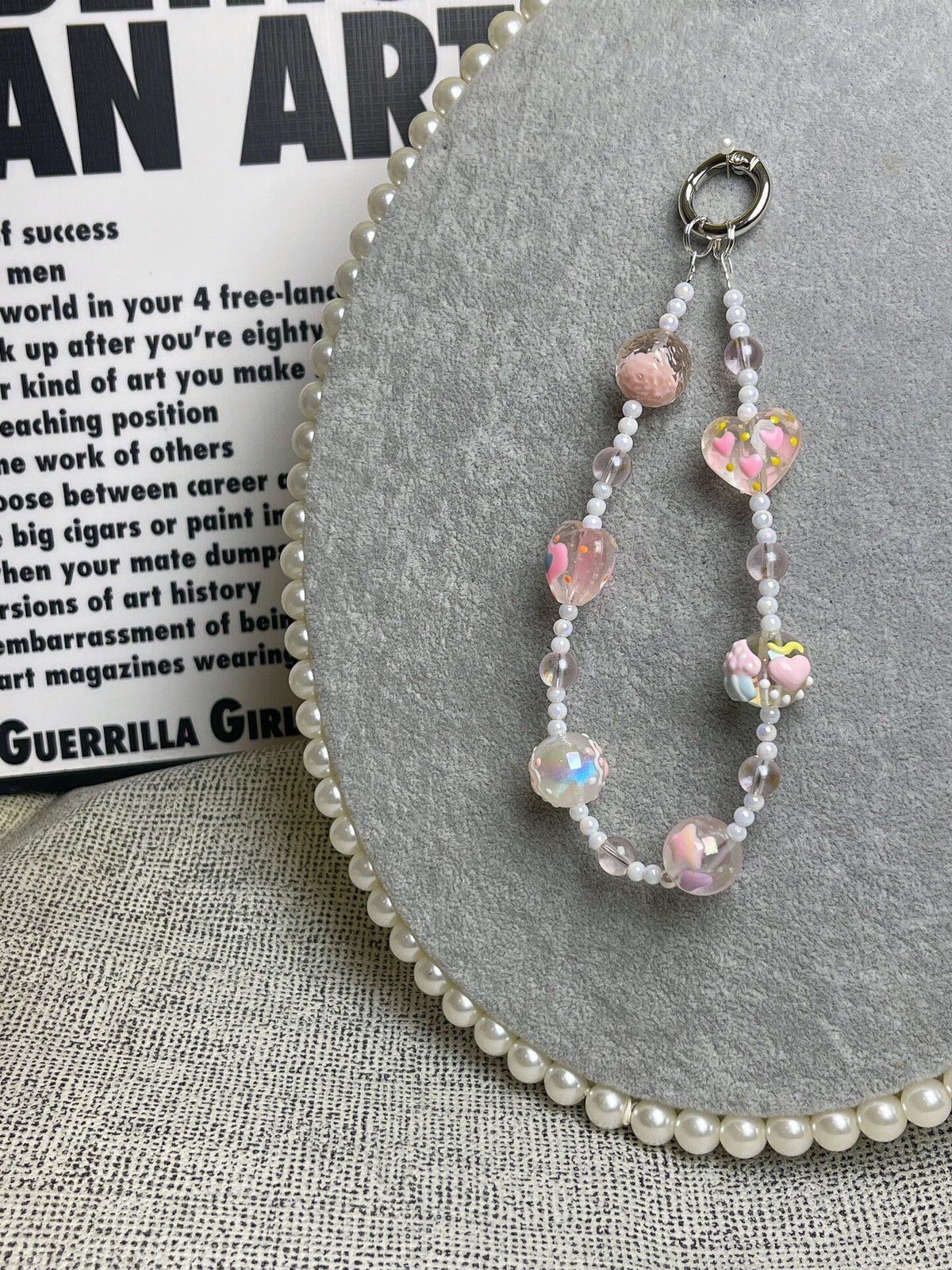 Transparent Beaded Phone Charm with Butterfly Design