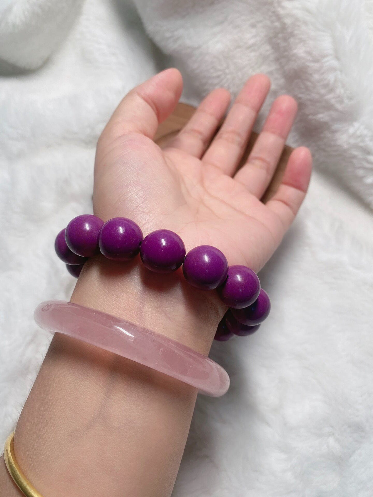 Purple Cloud Mother Beaded Bracelet White Quartz Cube