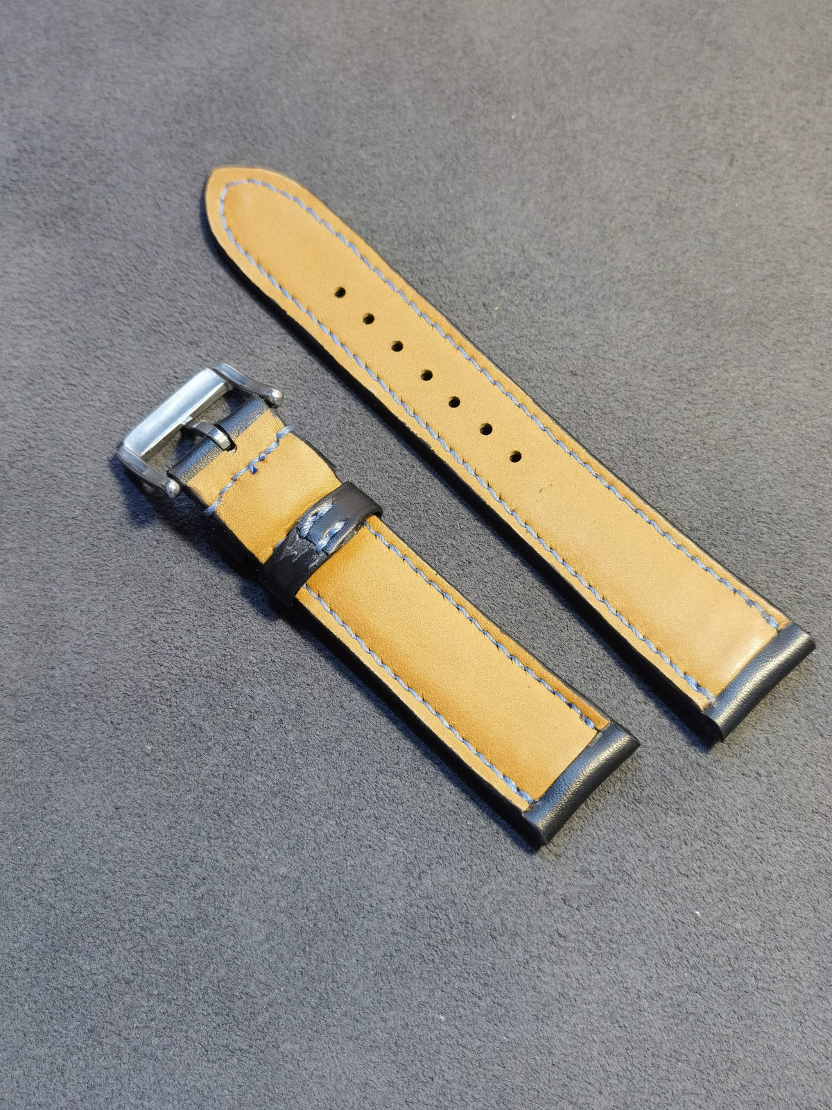 Black Leather Hand Stitched Watch Strap