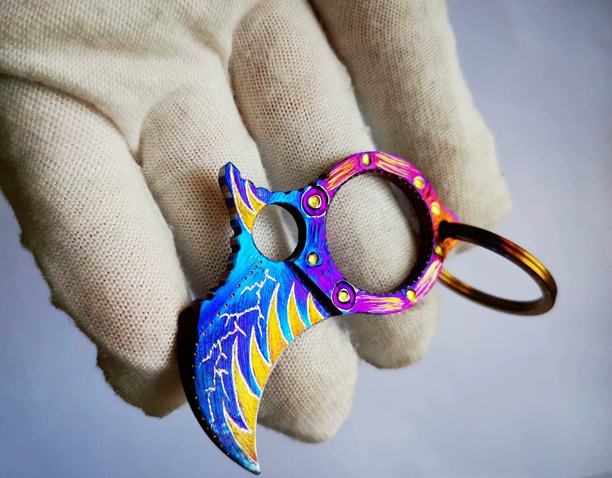 TC21 Titanium Karambit Keychain Hand Carved