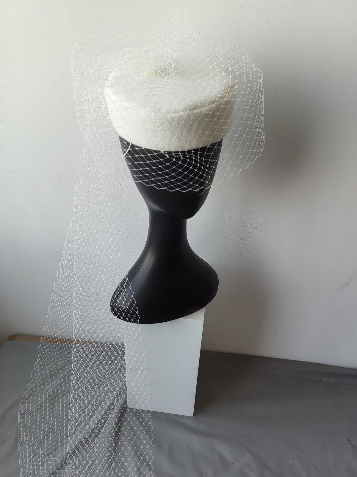 Bridal Pillbox Hat with Birdcage Veil