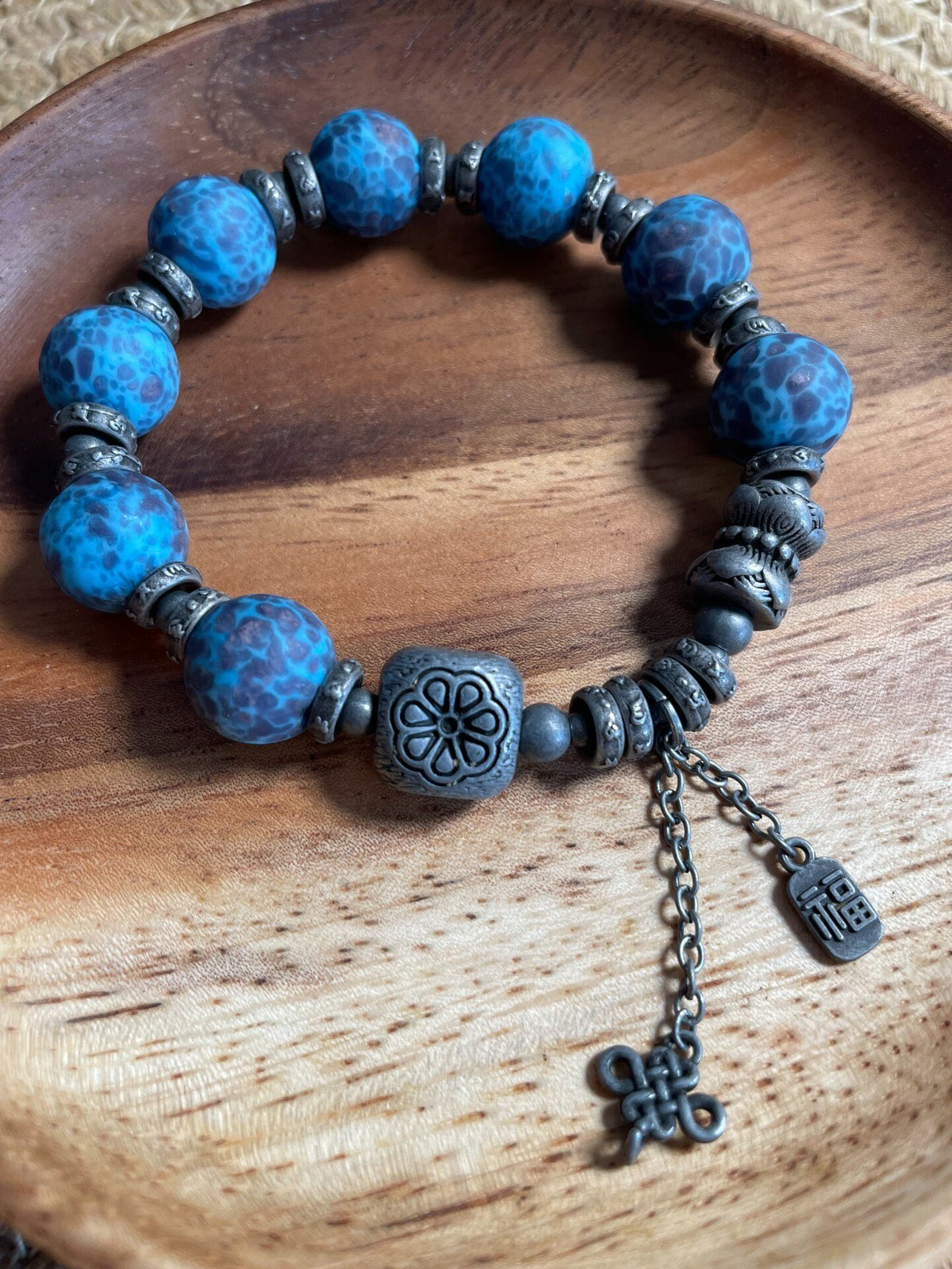 Pulseira de contas de vidro liuli azul