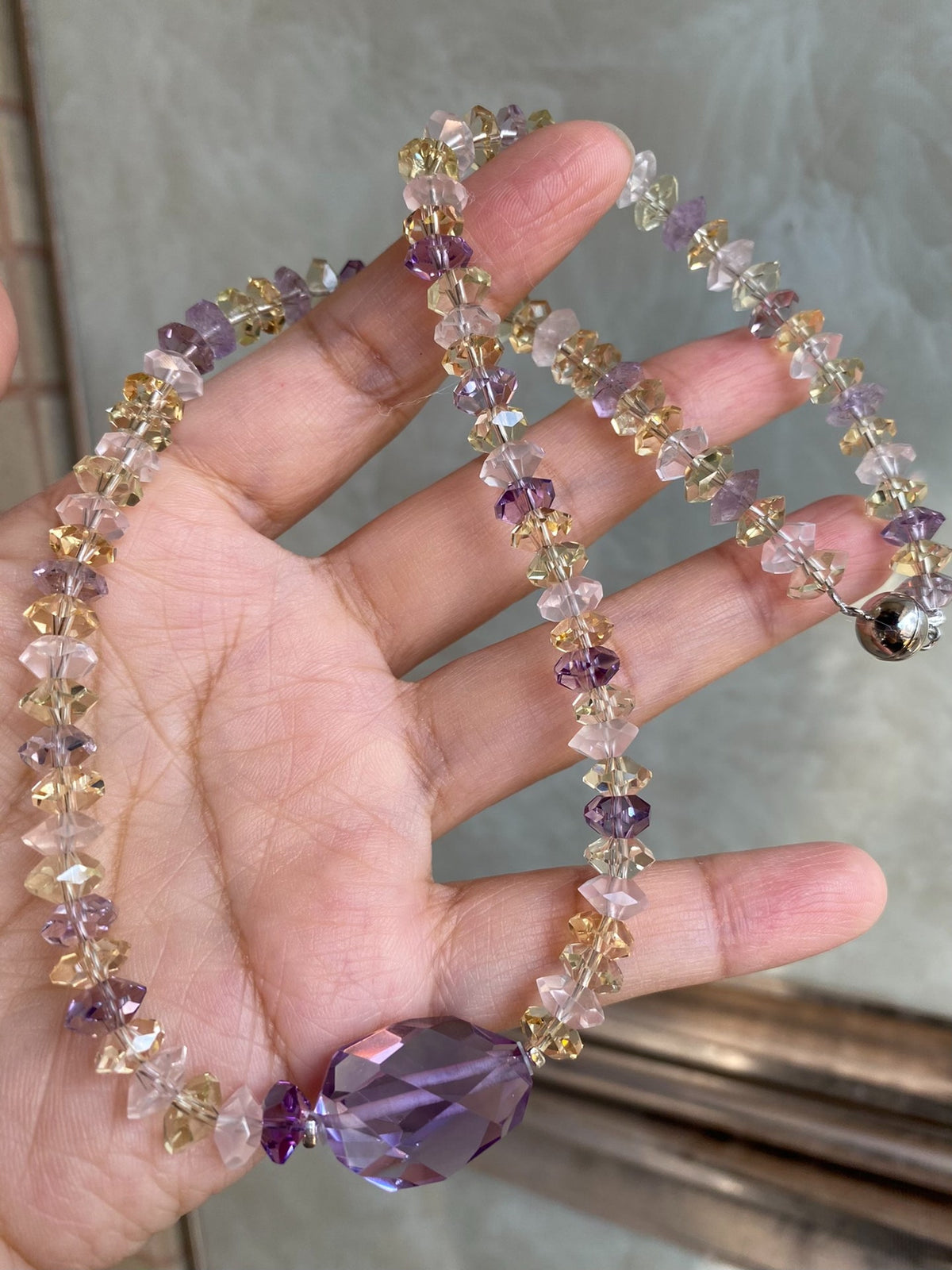 Facettierte Amethyst-Citritin-Rosenquarz Perlenkette