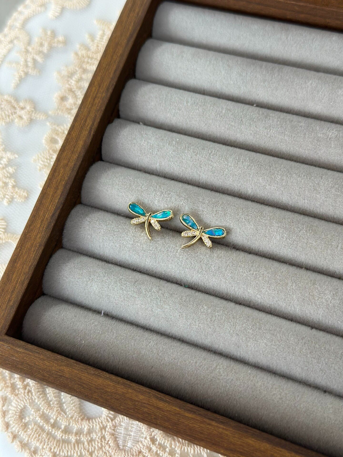 Blue Dragonfly Shell Inlay Stud Earrings