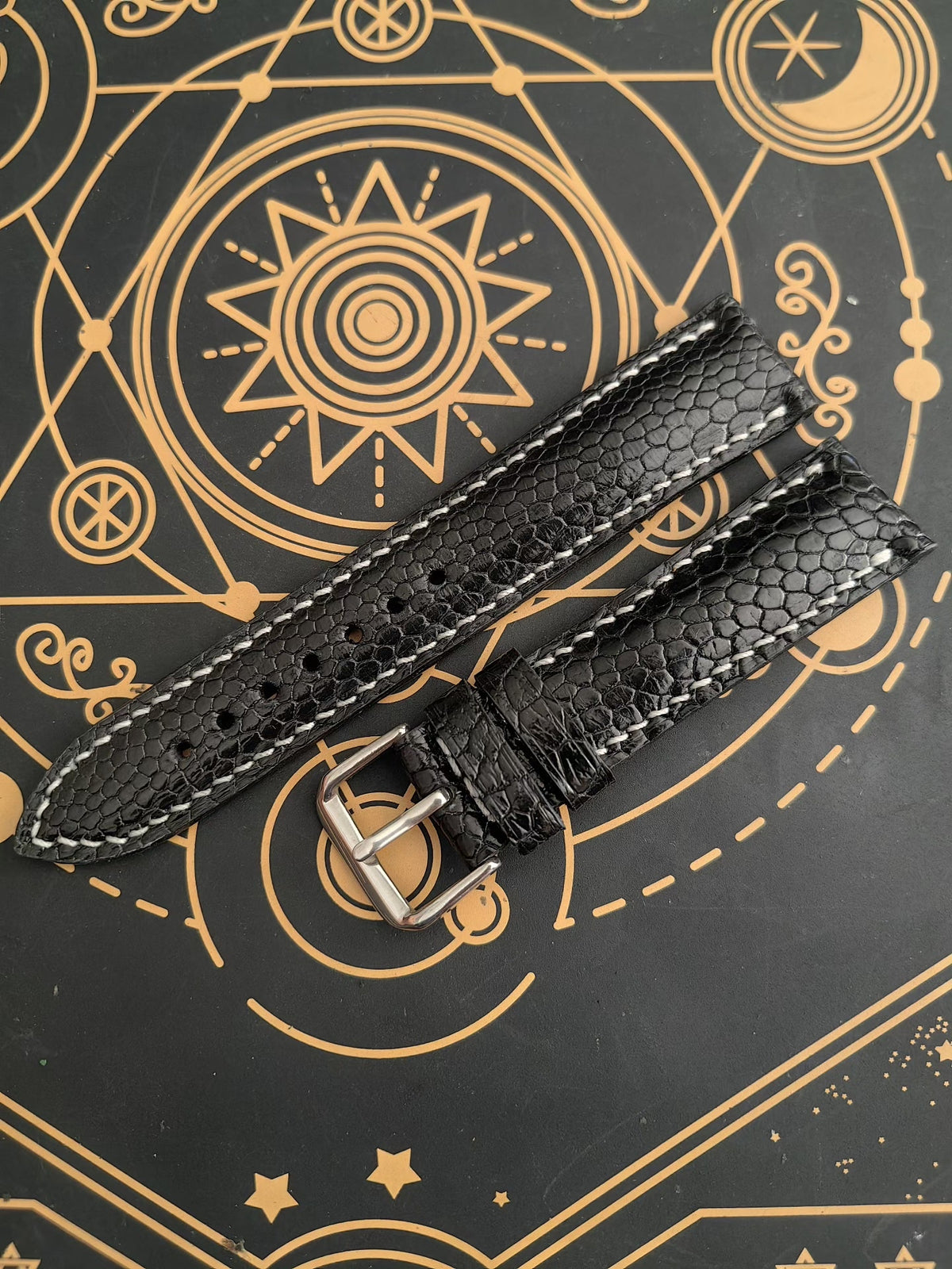 Black Ostrich Leg Leather Watch Strap 20mm
