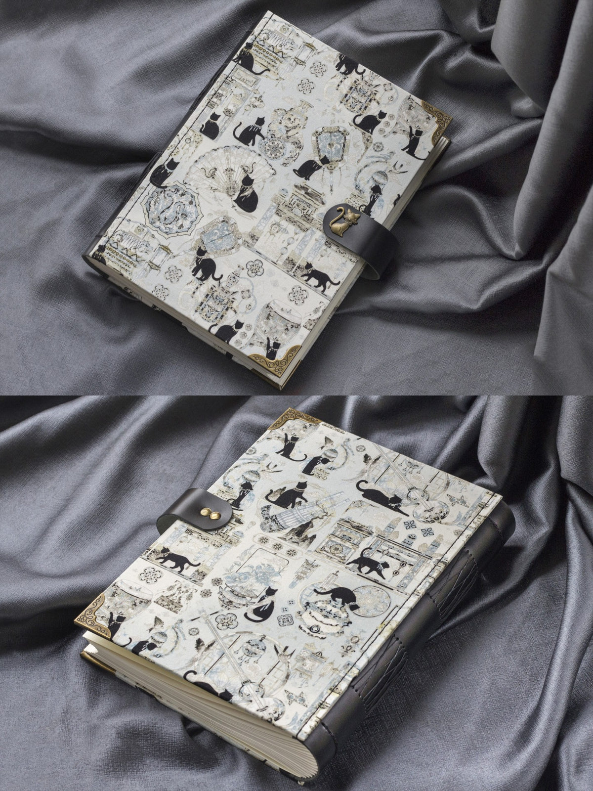Blue White Porcelain Cat Journal Handmade Leather
