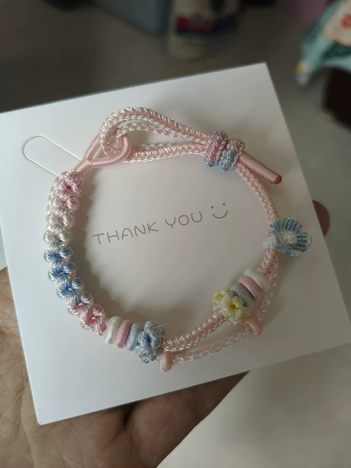 Handmade Braided Bracelet Pink Blue Gradient