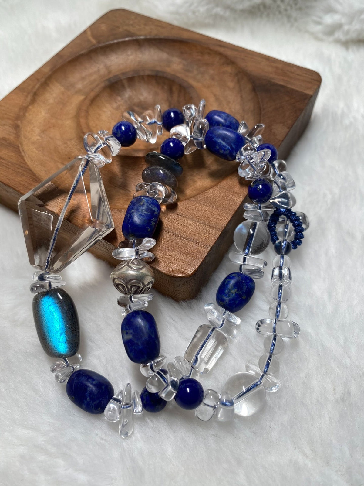 White Quartz Lapis Labradorite Handwoven Bracelet