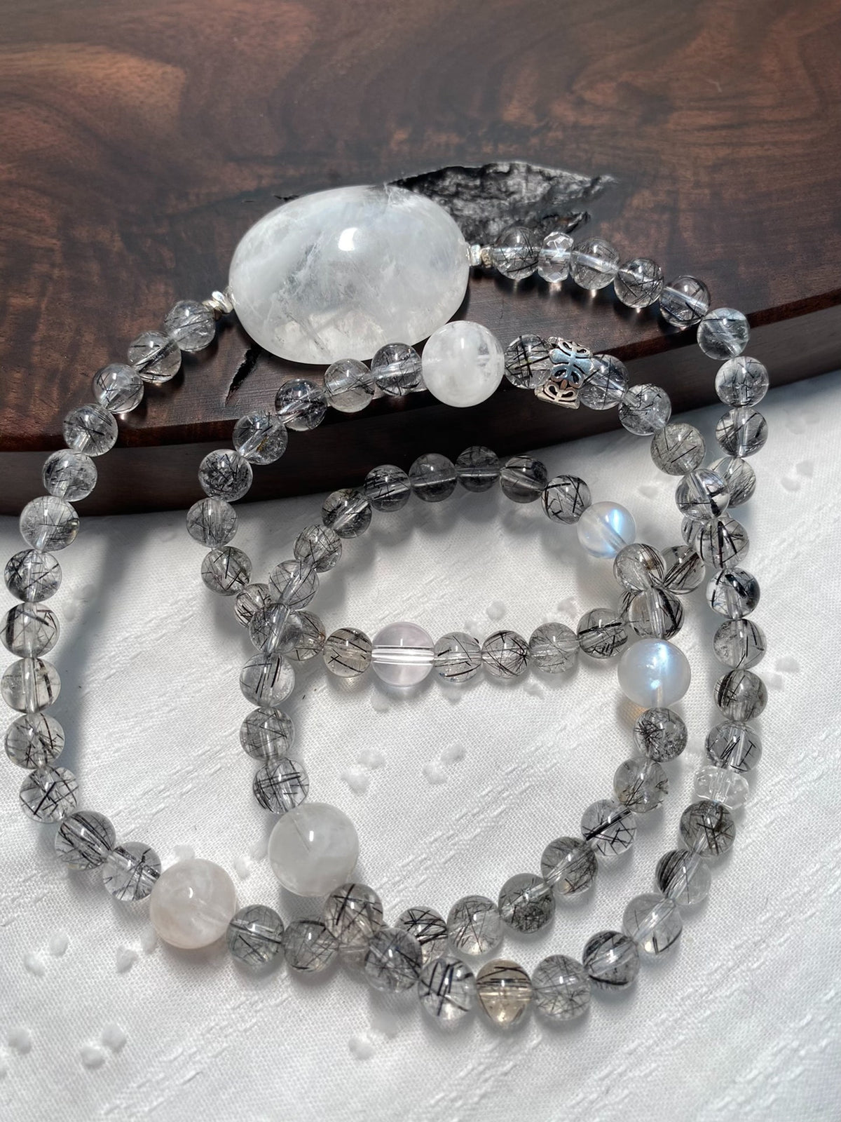 Black Rutilated Quartz Bracelet Snowflake Phantom