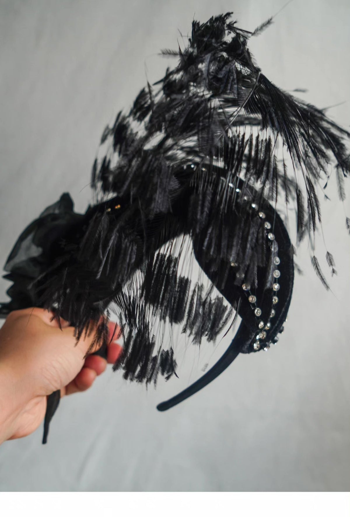 Velvet Ostrich Feather High Crown Headband