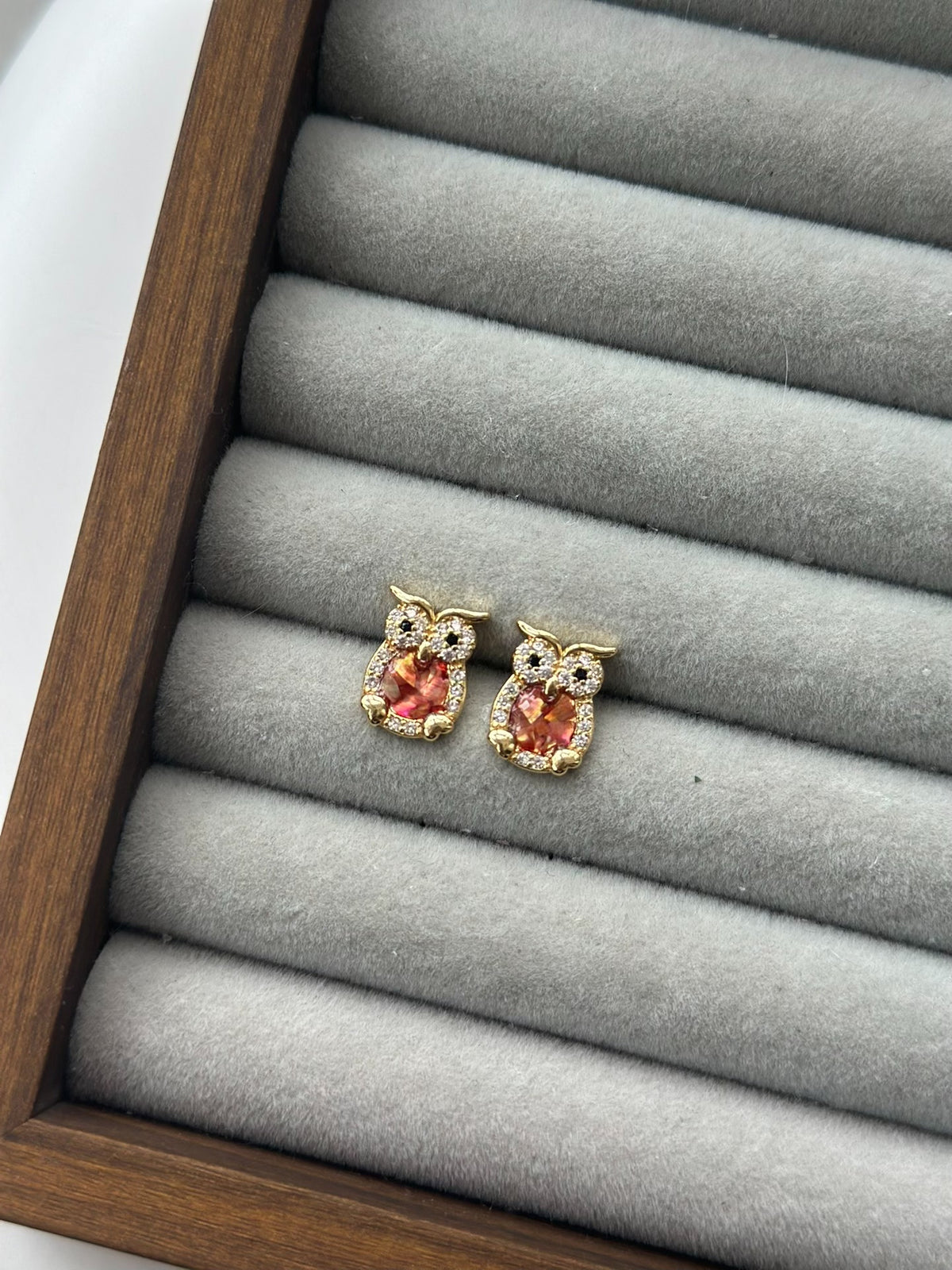 Owl Shell Stud Earrings Gold Tone