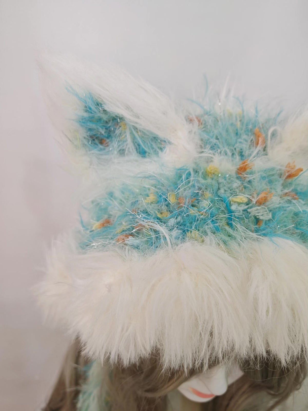 Glacier Blue Fox Hat with Braided Tails