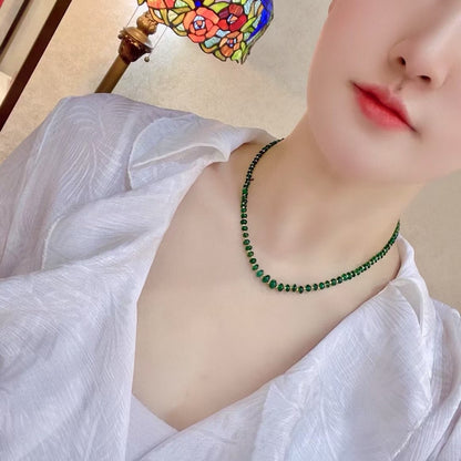 Emerald Bead Necklace, 30.16ct, 3-6mm Diameter, 18K Gold Spacers