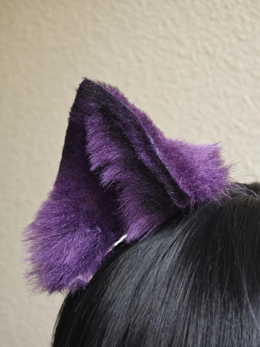 Handmade Purple Cat Ears with Silver Hair Clip
