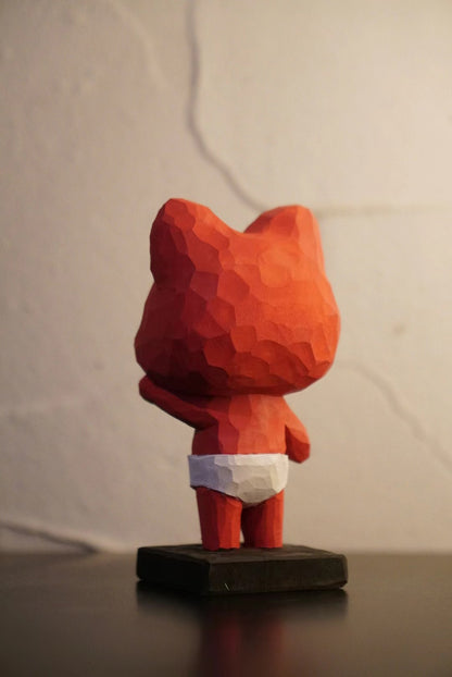 Hand-Carved Linden Wood Geometric Fox Figurine