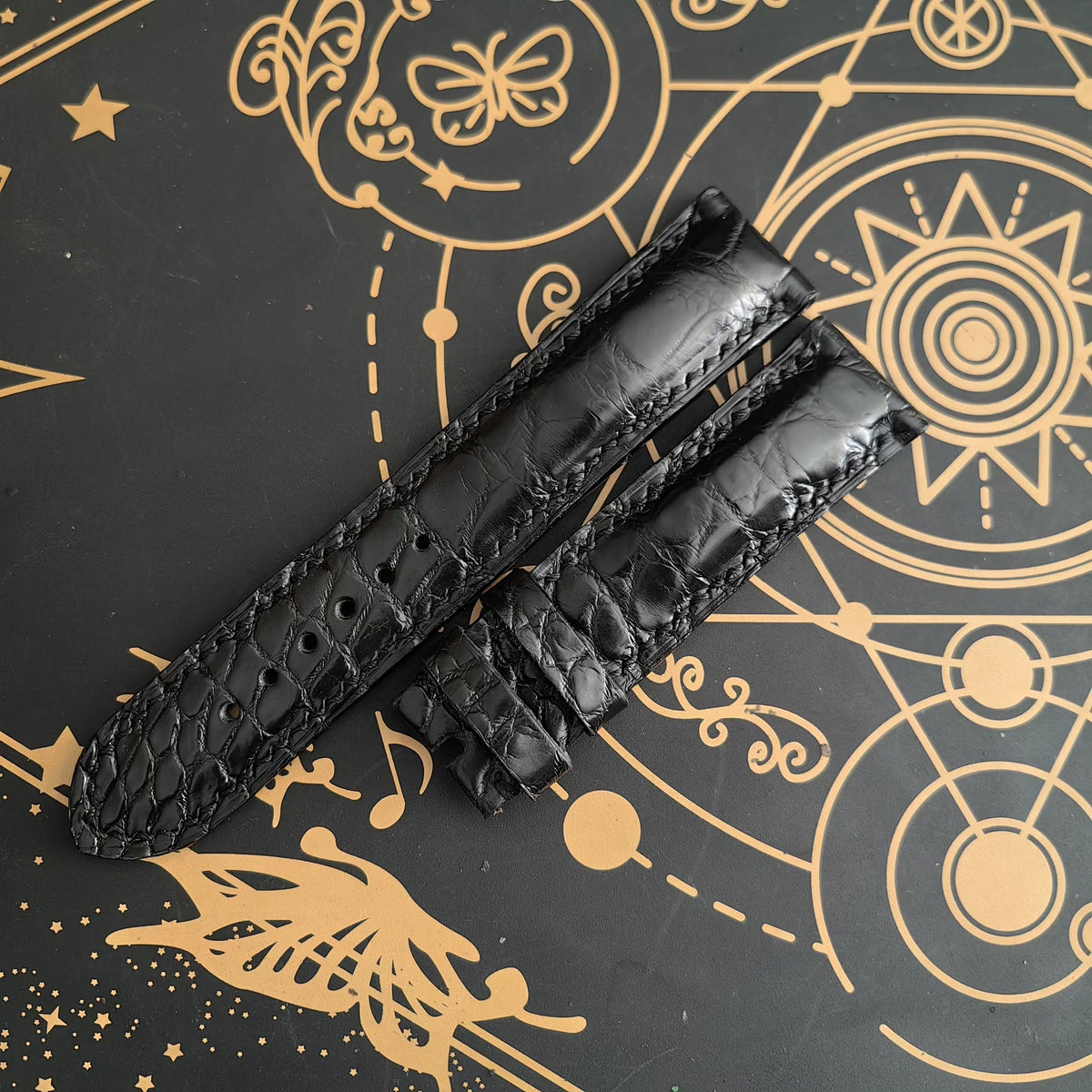 Black Crocodile Leather Watch Strap 21mm