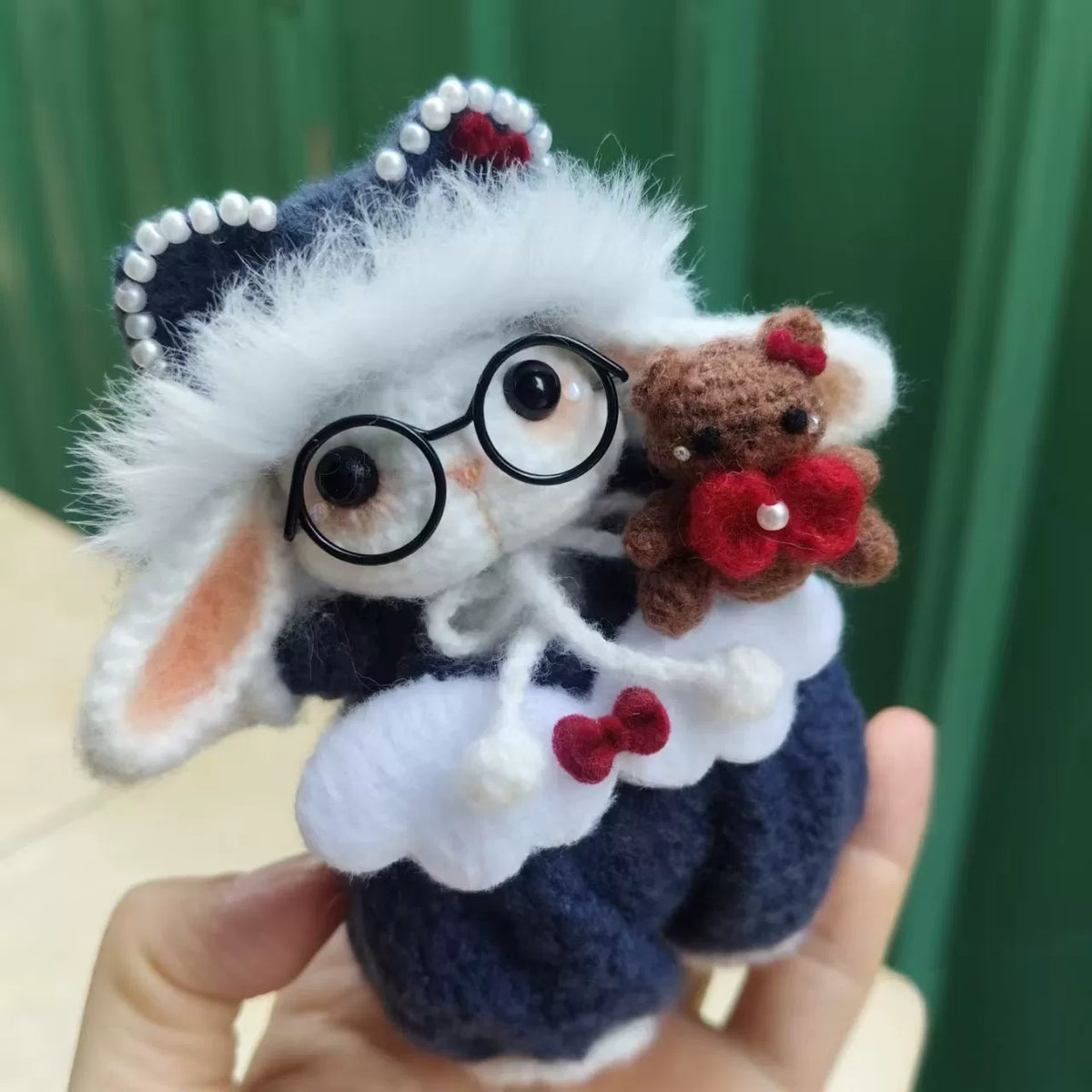 Crocheted Rabbit Plush in Royal Blue Pants