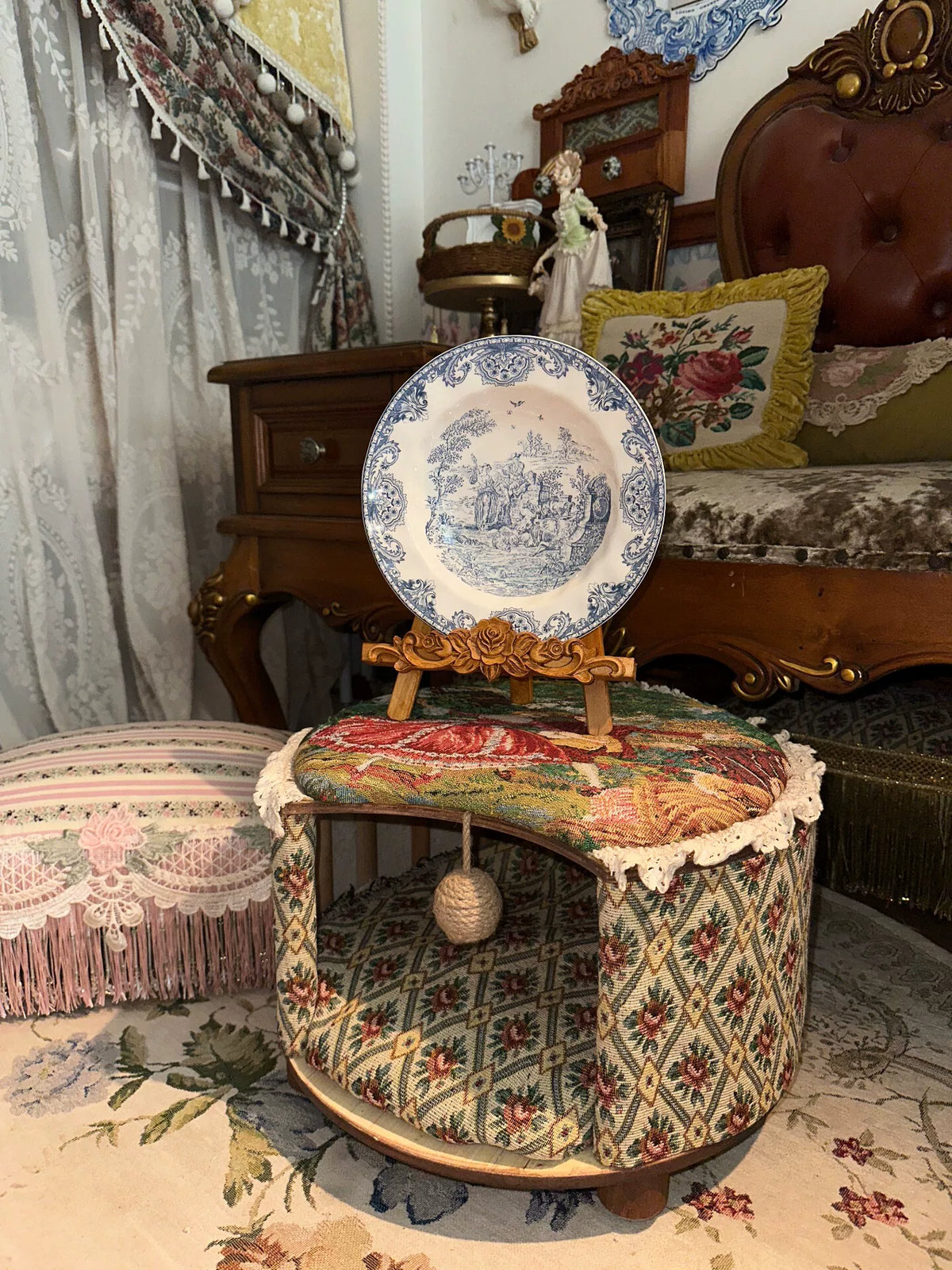 French Vintage Pet Stool Storage Ottoman
