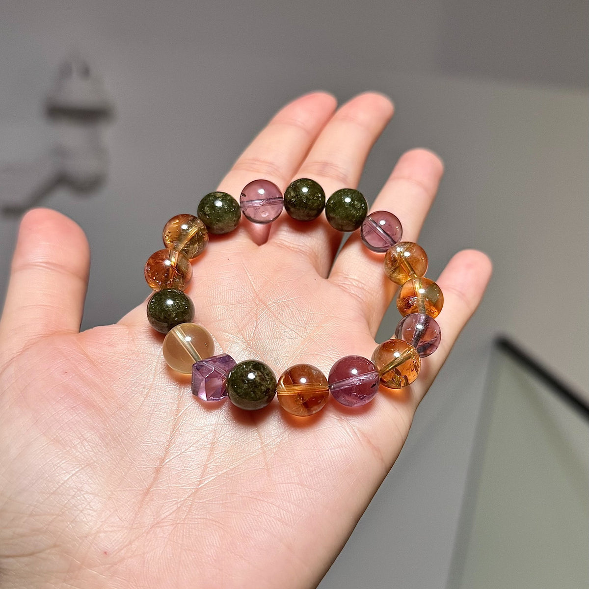 Amethyst Rutilated Quartz Tsavorite Beaded Bracelet