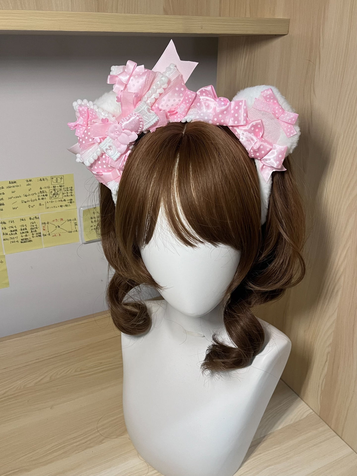 Pink Polka Dot Bear Ear Lolita KC Headband