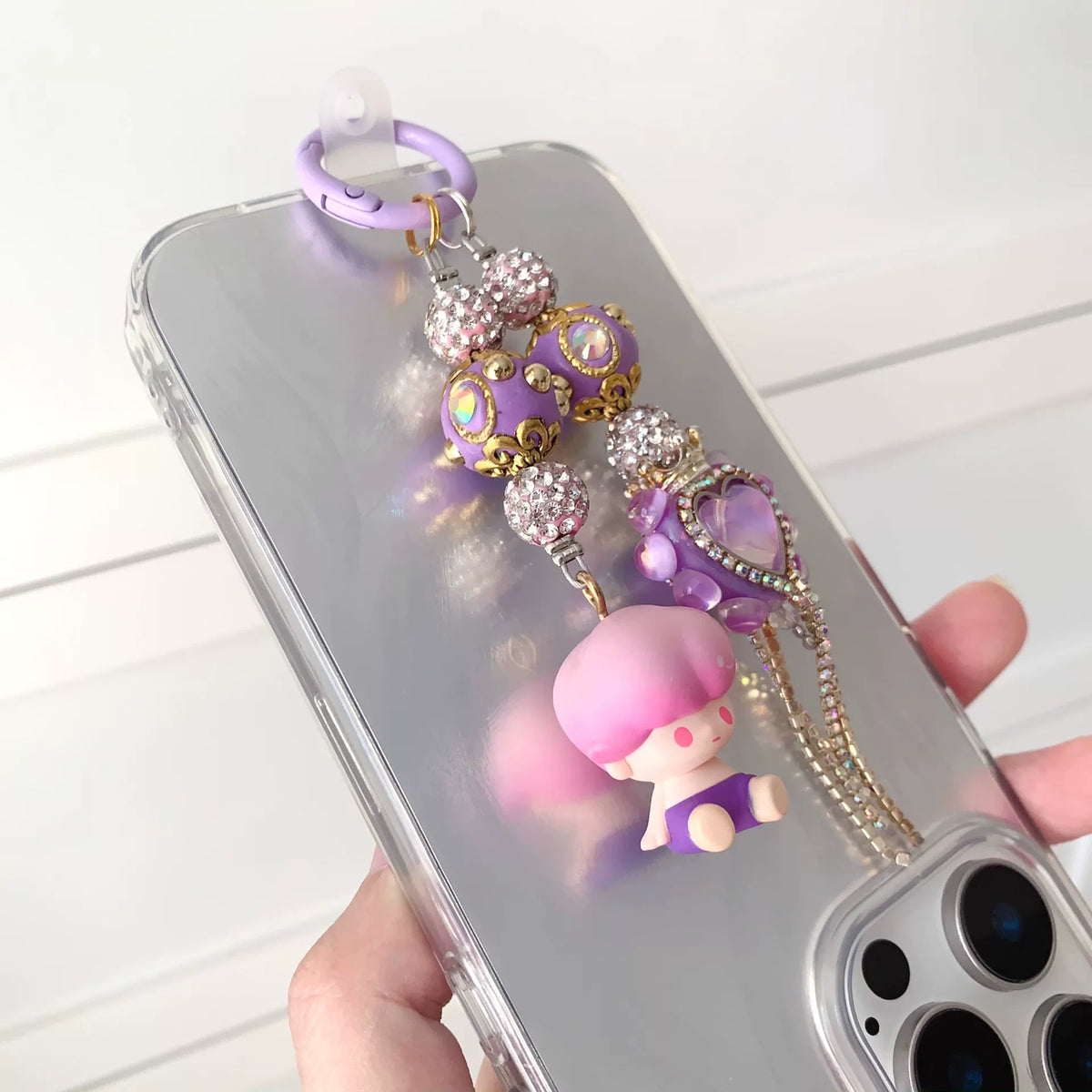 Charm de Telemóvel DIMOO Roxo com Contas Sentado