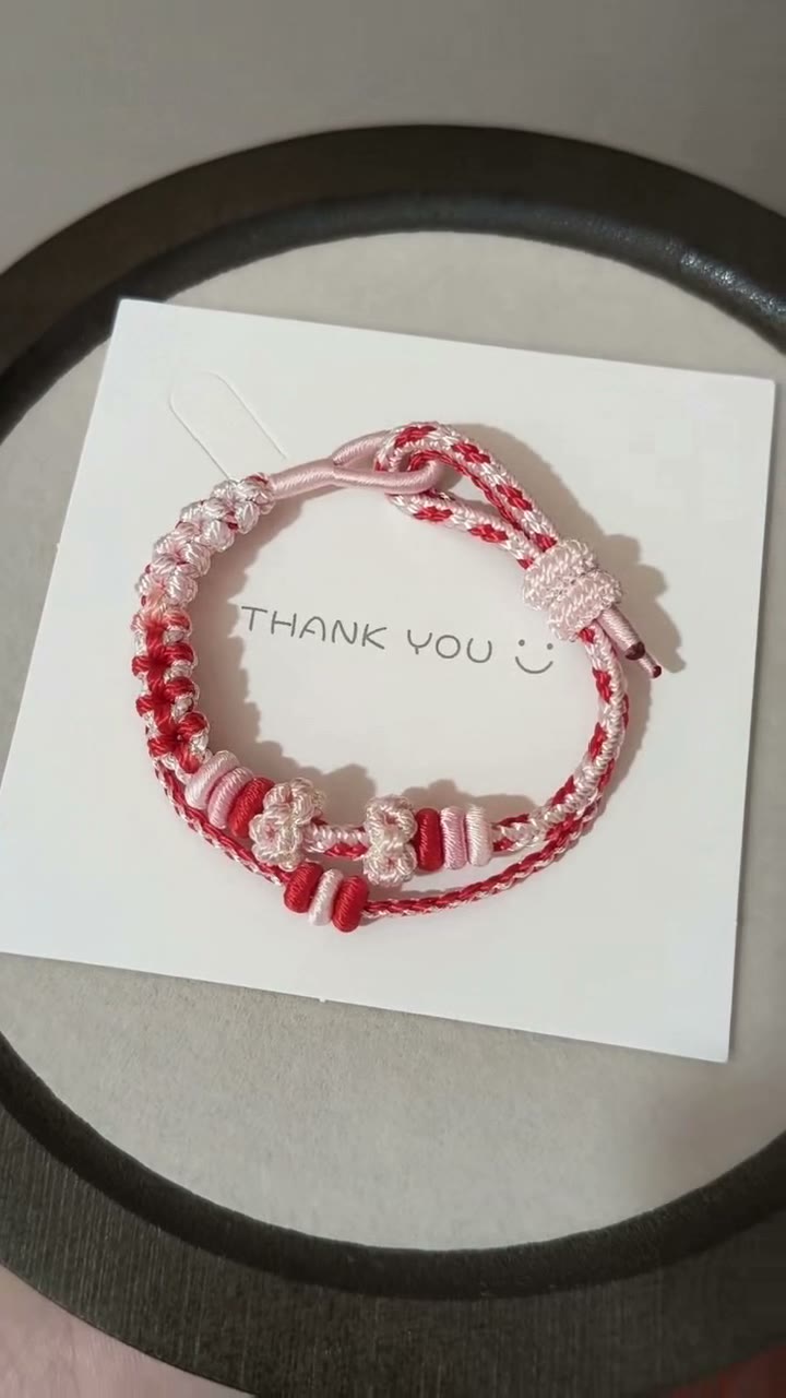 Handwoven Red White Bracelet Floral Knot