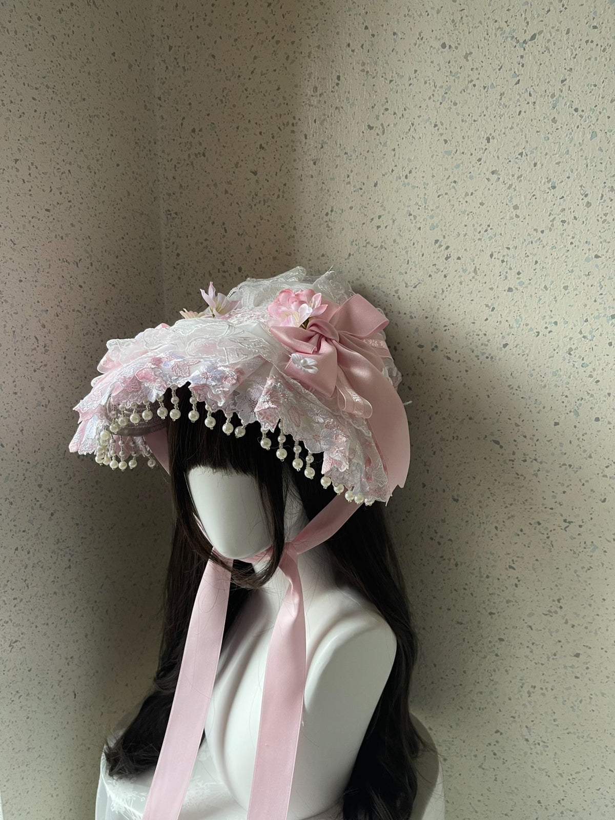 Lolita Pink Lace Bonnet Handmade