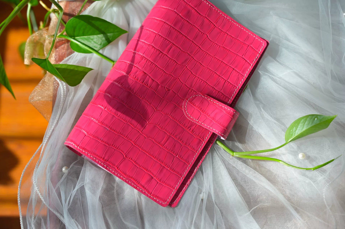 Hot Pink Crocodile Embossed Leather Notebook Cover