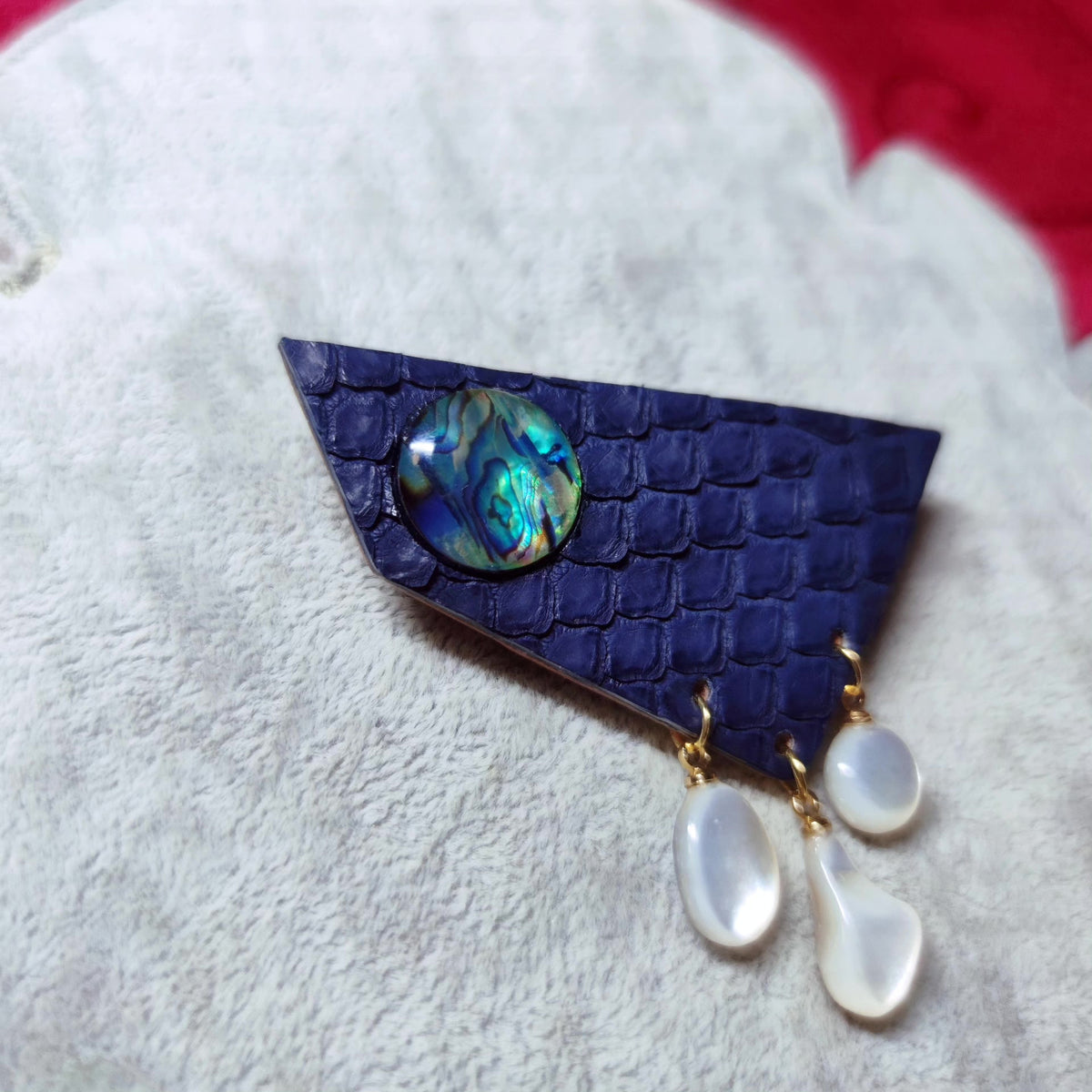 Snakeskin Brooch with Abalone Shell and Pearls