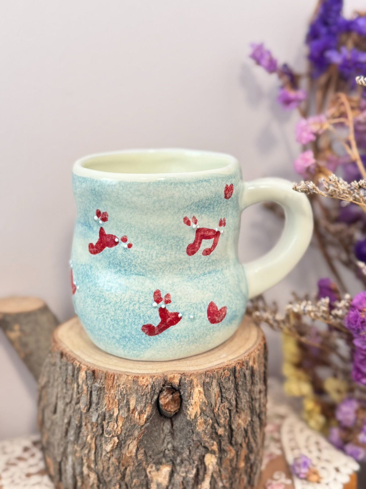 Handcrafted Ceramic Coffee Mug Blue Cat Design