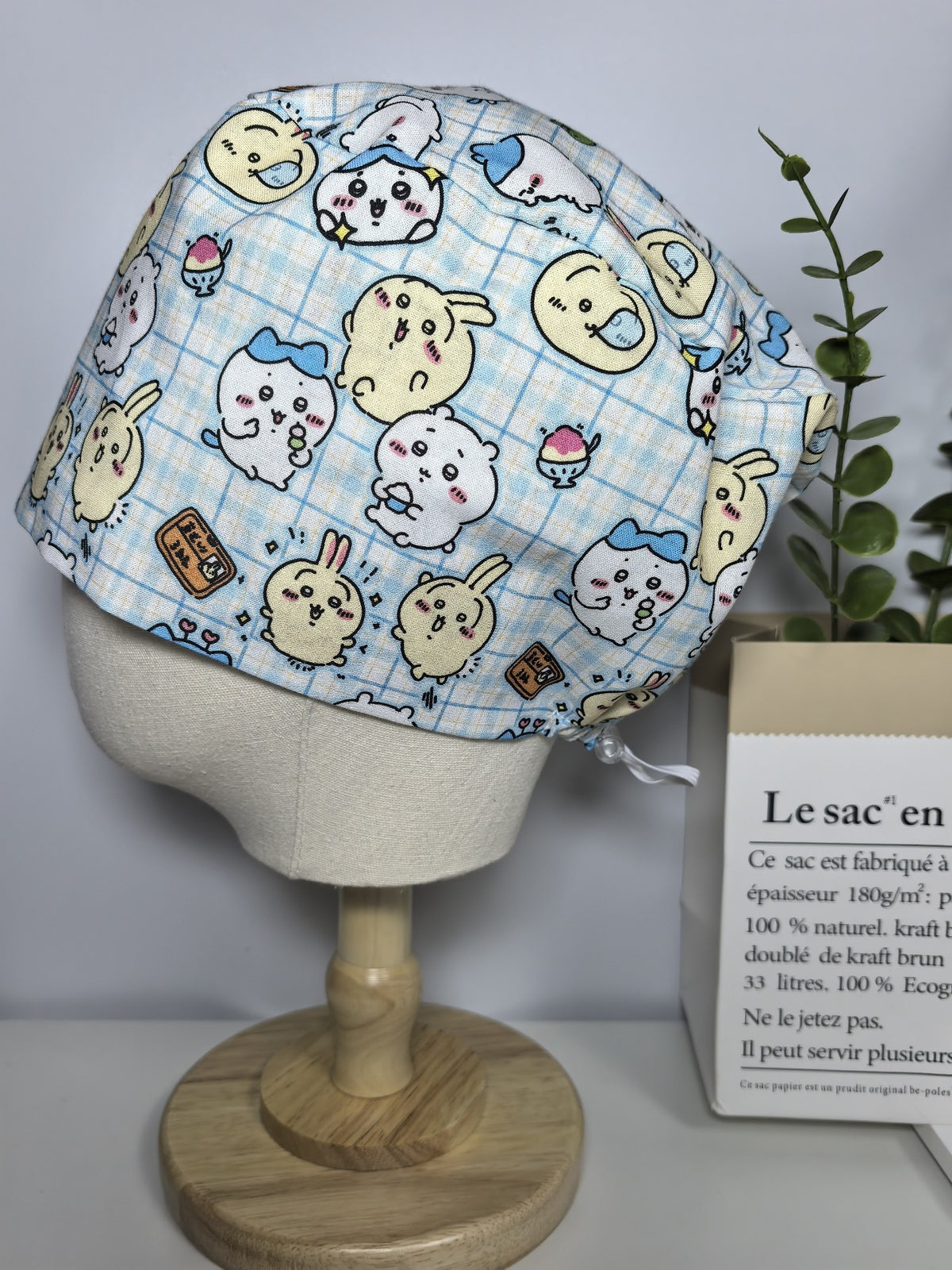 Cotton Gingham Print Cartoon Cap