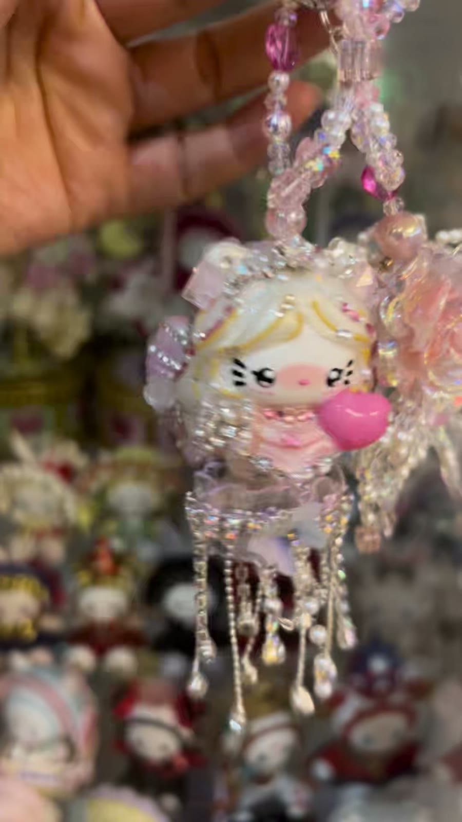 Sparkling Pink Kitty Charm Keychain