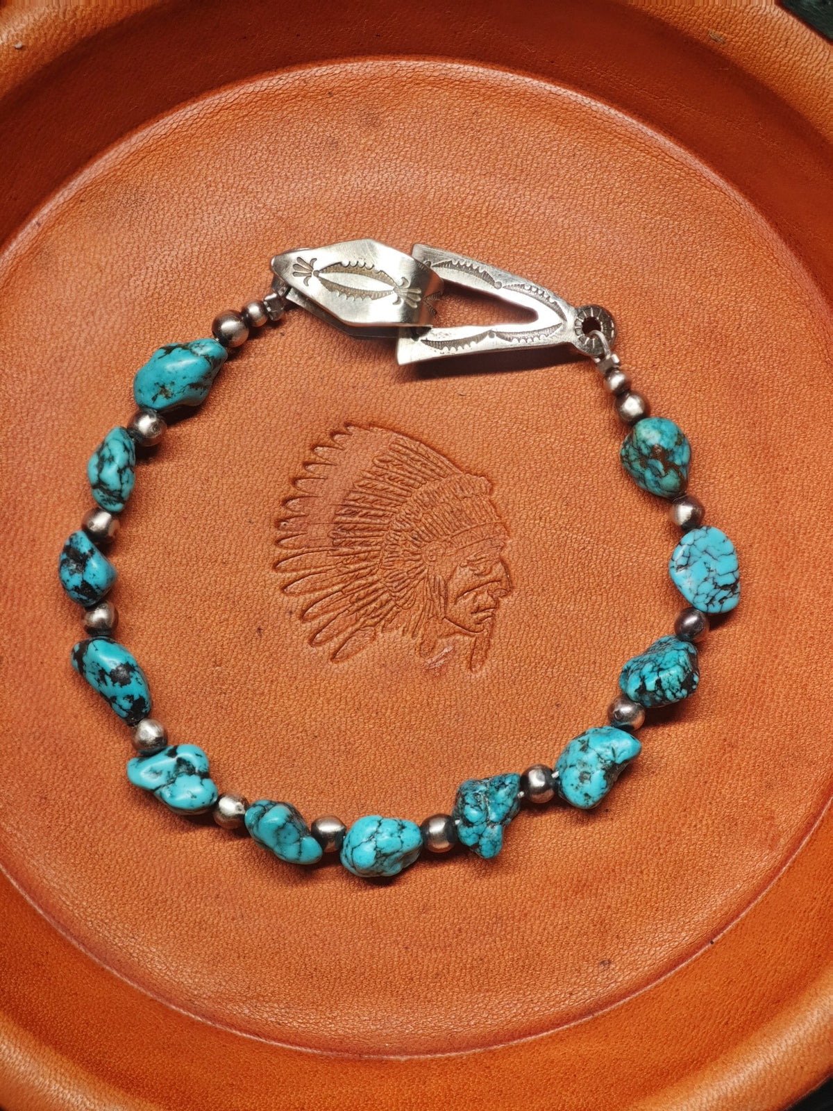 Handmade 925 Silver Hubei Turquoise Bracelet