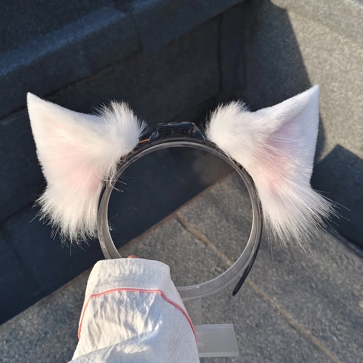White Cat Ear Headband with Pink Inner