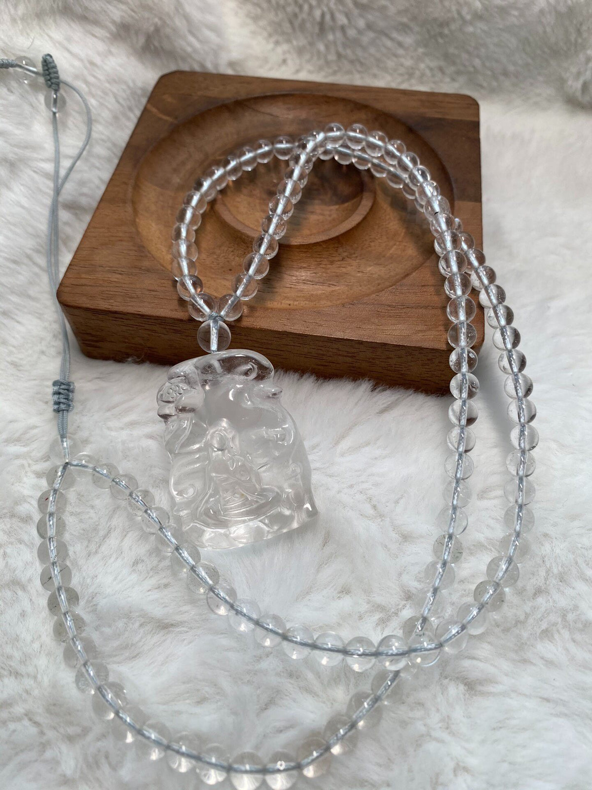 White Crystal Carved Pendant Necklace