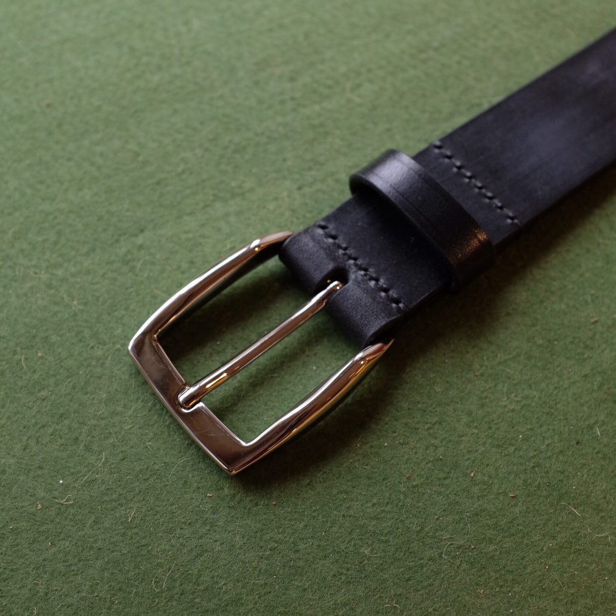 35mm Black Leather Belt with Solid Brass Buckle