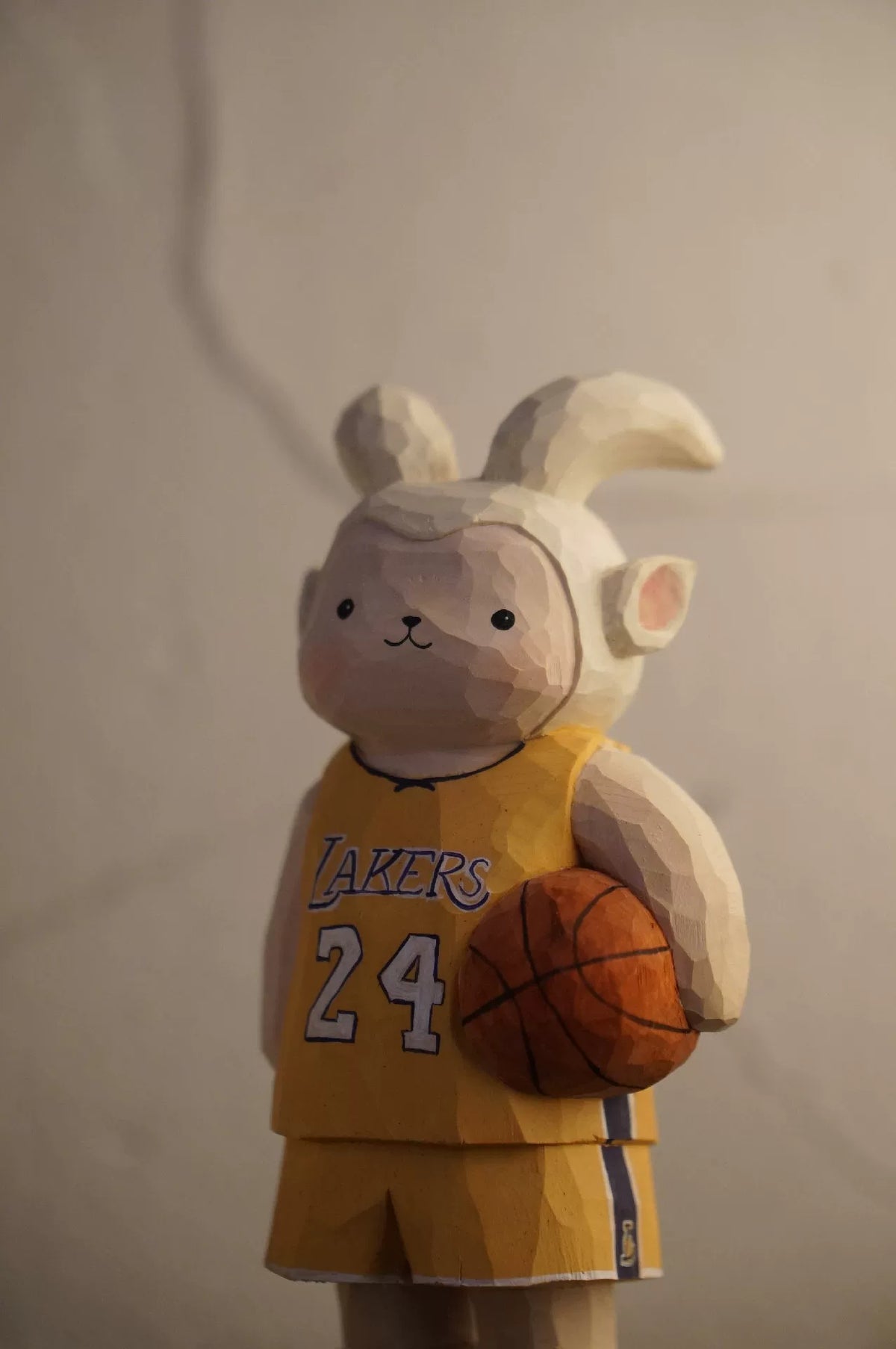 Hand Carved Wooden Basketball Lamb Figurine