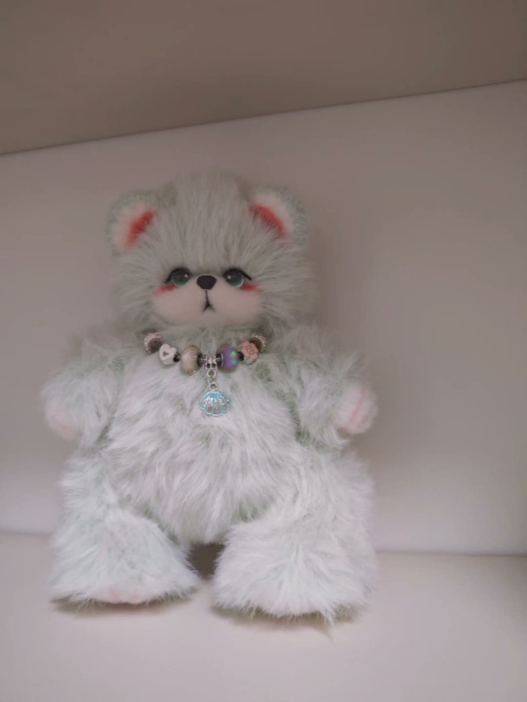 Handcrafted Plush Bear with Beaded Necklace