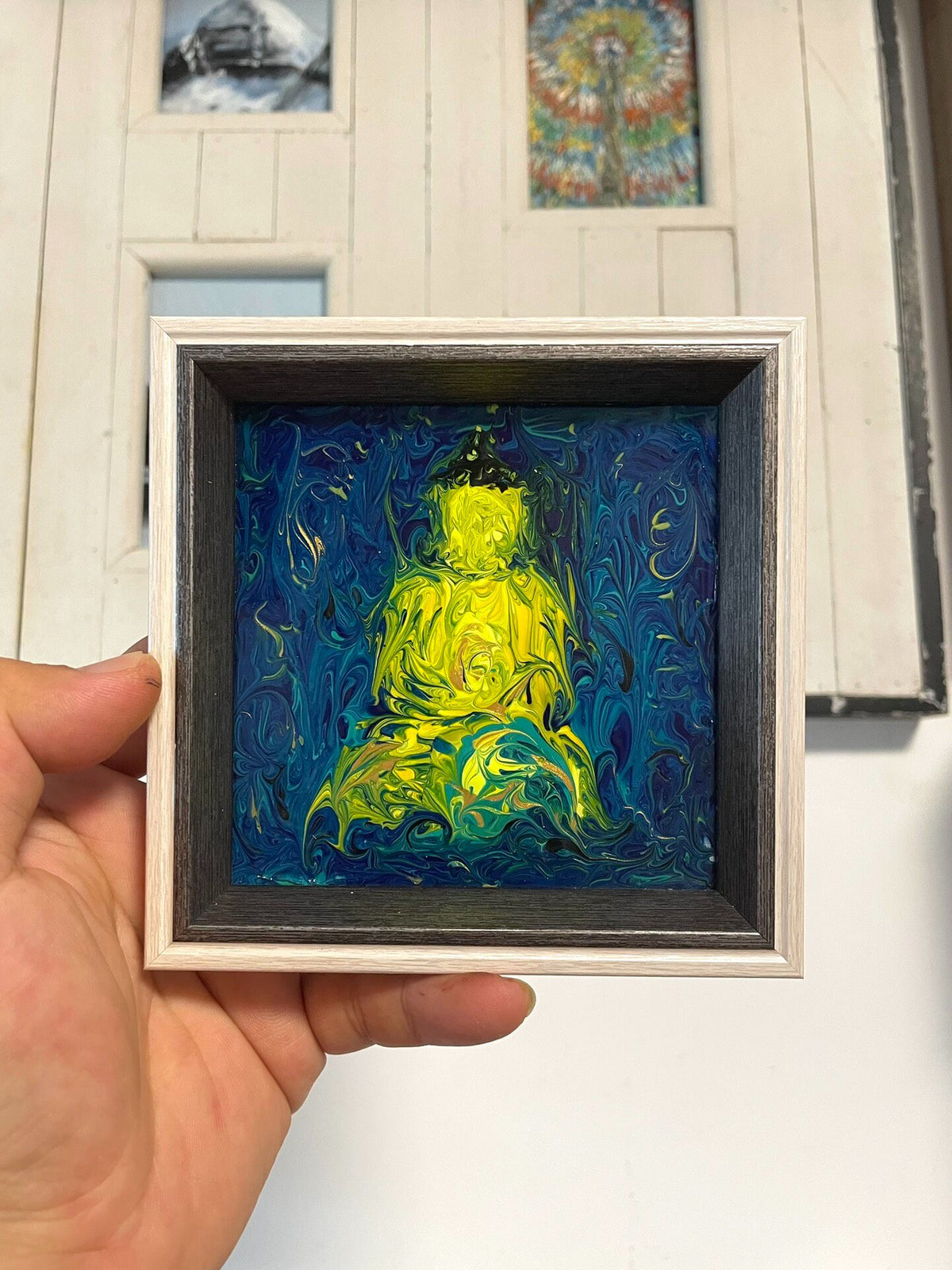 Original Acrylic Painting Amitabha 12cm Framed