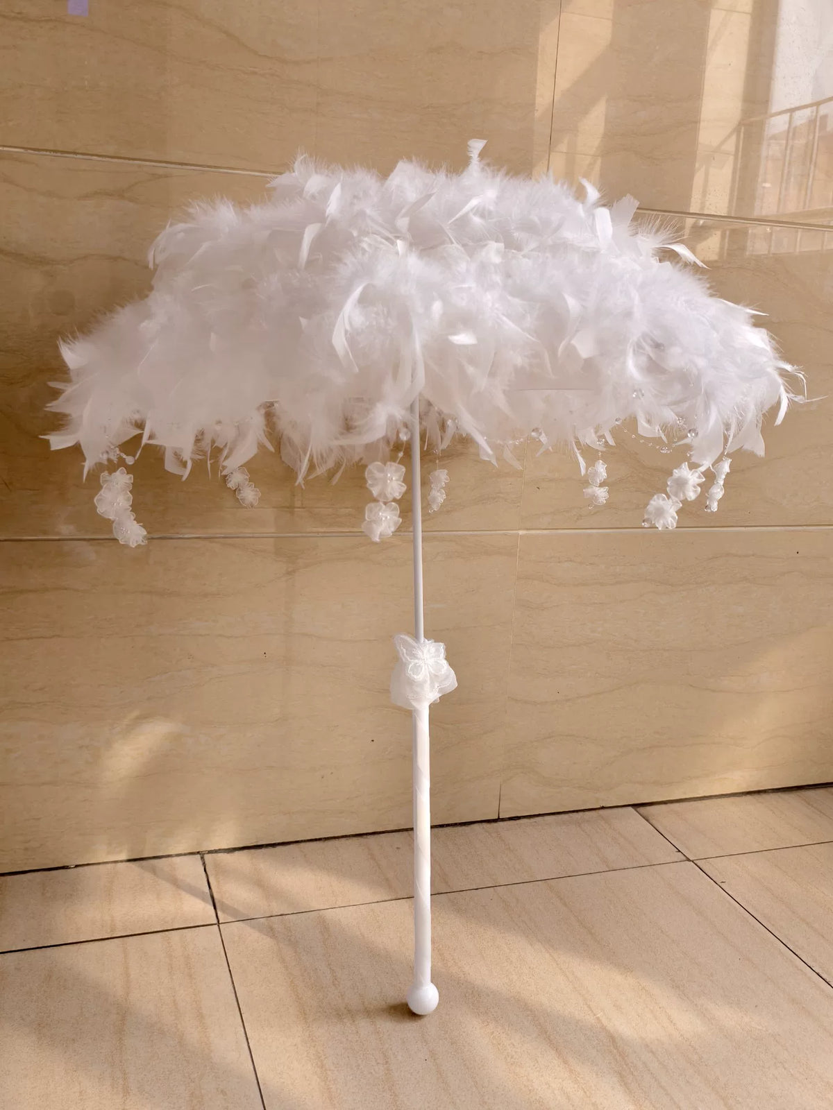 White Feather Handmade Decorative Umbrella