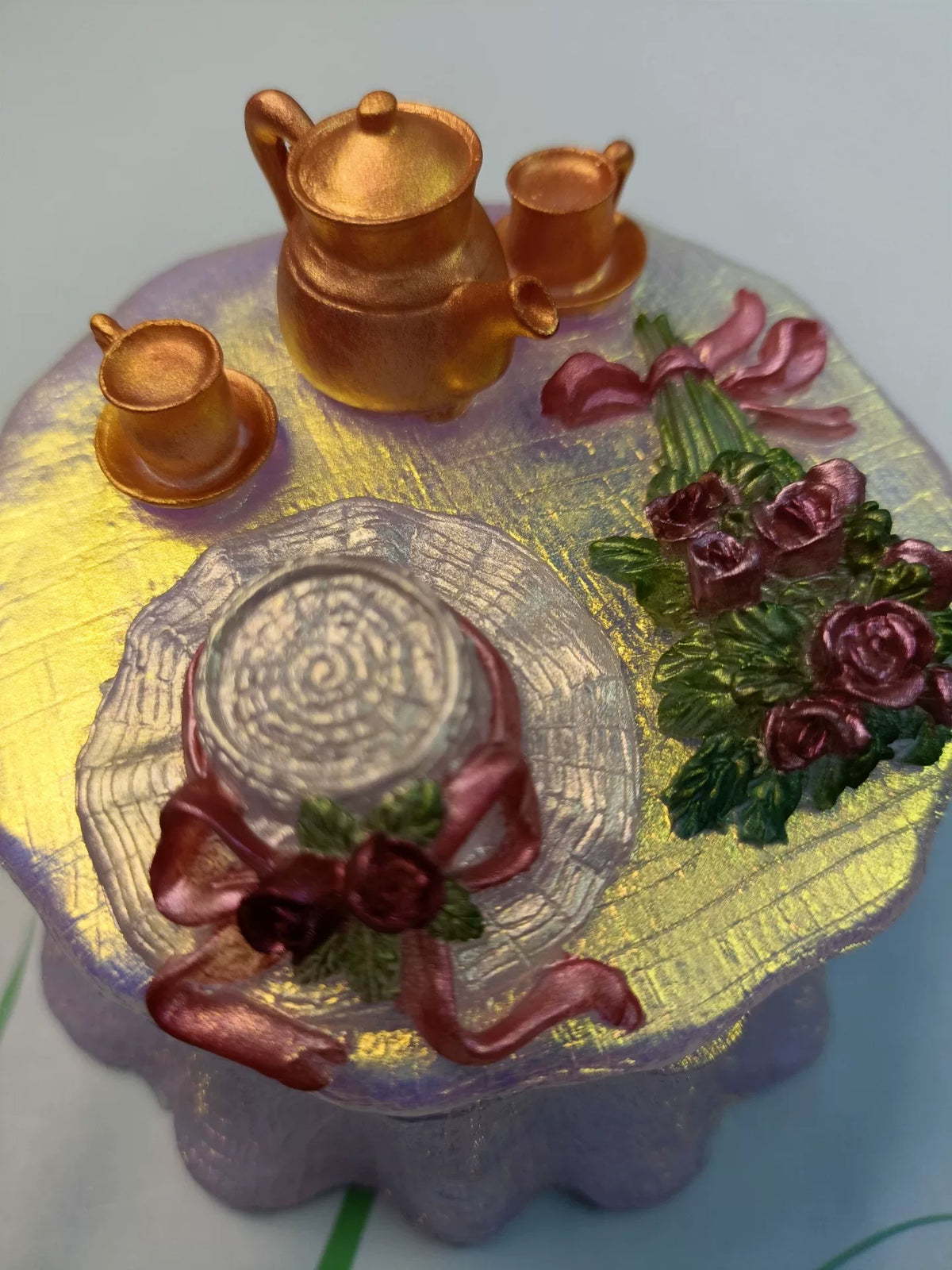 Translucent Lilac Resin Flower Tea Storage Box