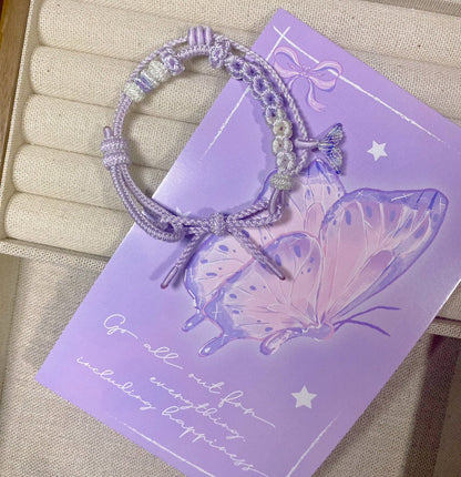 Handcrafted Two-Layer Gradient Floral Butterfly Bracelet