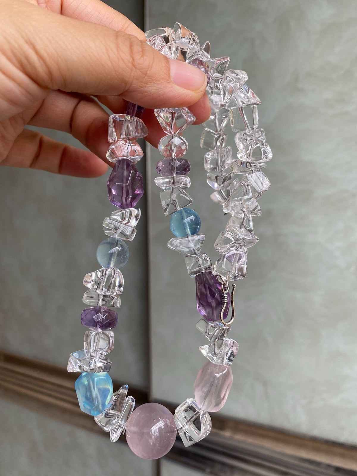 Collier en Cristal Multi-Pierres Quartz Rose