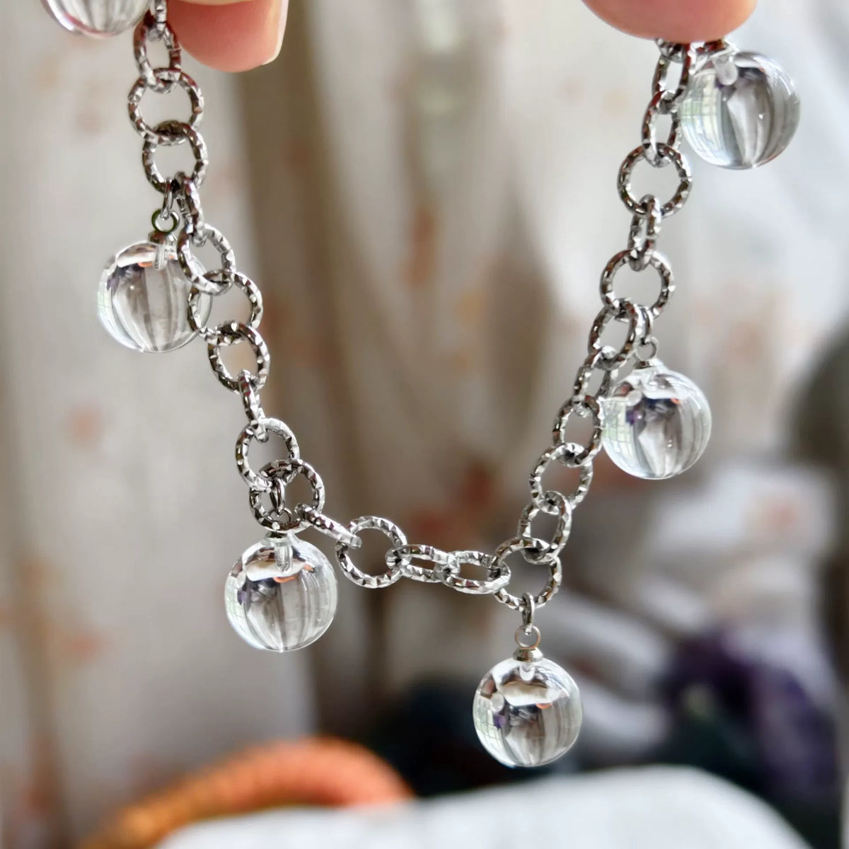 White Crystal Bead Titanium Steel Bracelet