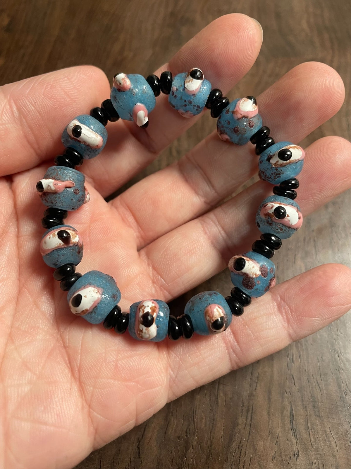 Lichtblauwe Evil Eye Glazen Kralenarmband