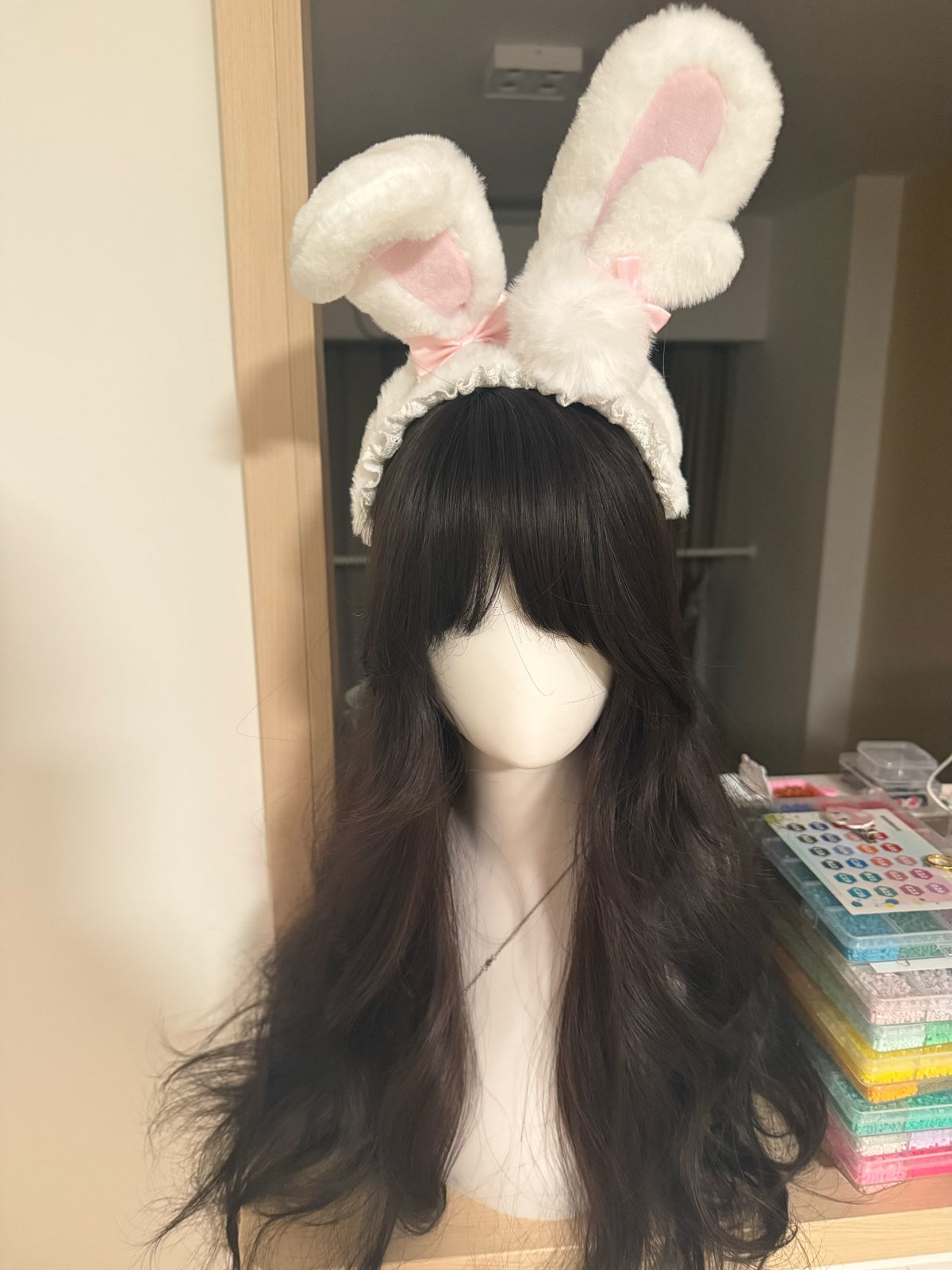 White Plush Rabbit Ear Headband