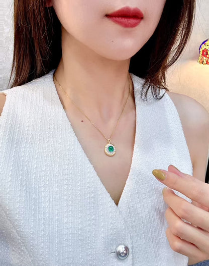 18K Gold Cushion-Cut Emerald and Diamond Pendant with Hand-Textured Frame