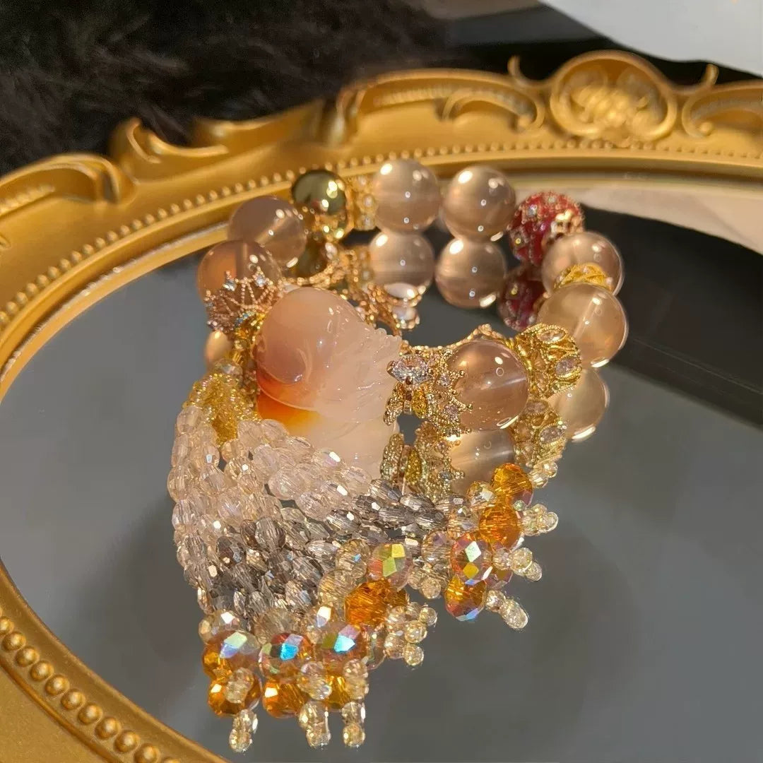 Pink Agate Pixiu Smoky Quartz Bracelet