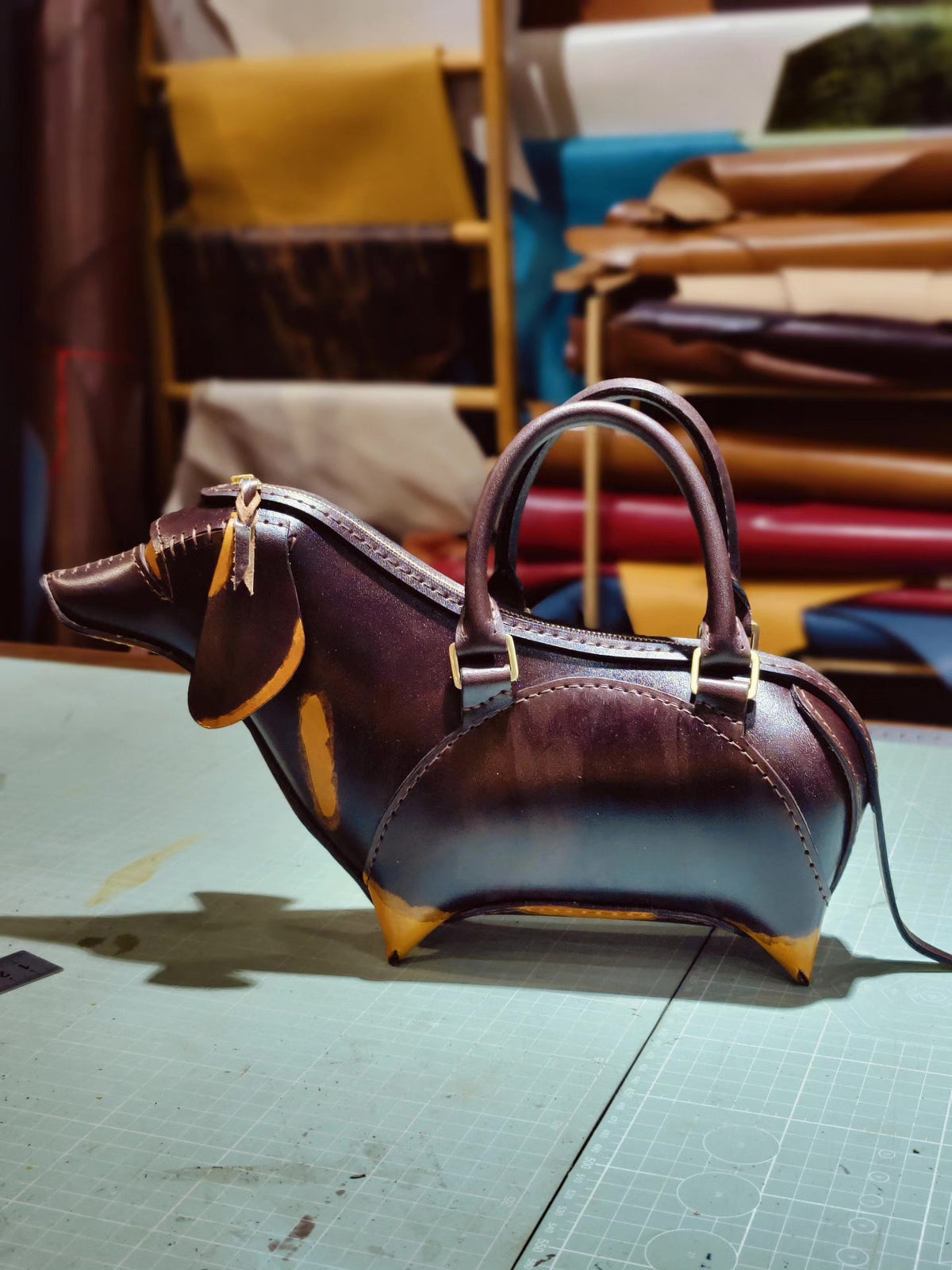 Handcrafted Leather Dachshund Handbag Crossbody